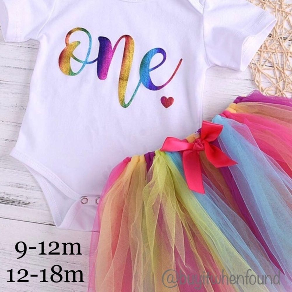 First Birthday Outfit | 1st Birthday Rainbow Sparkle Tutu Dress | Happy Birthday